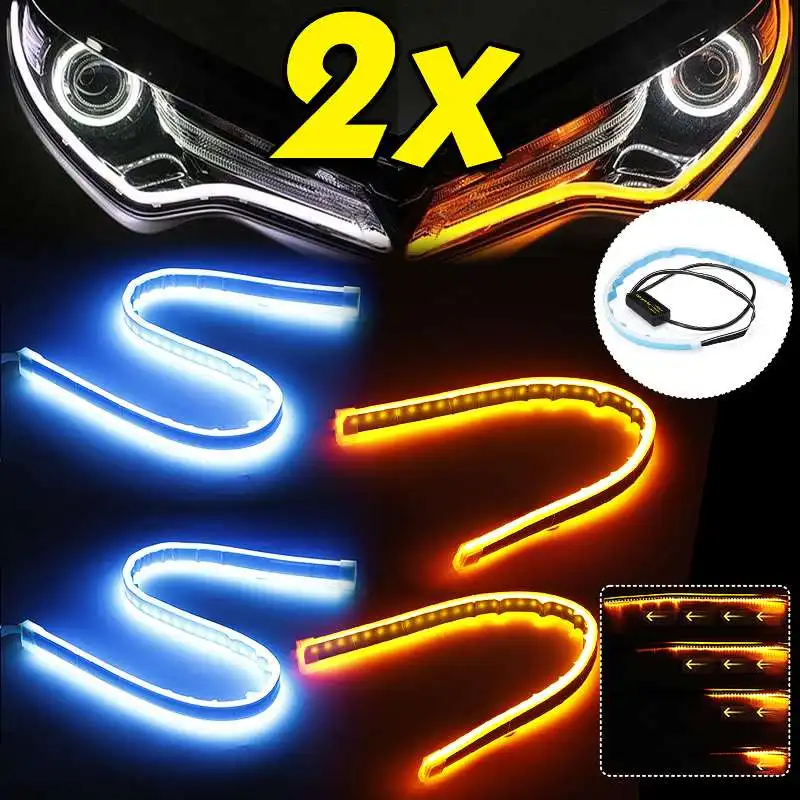 luz de giro de luz LED ultra delgada luz LED DRL Tira de luces LED de circulaci/ón diurna para coche XINFOK impermeable flexible color blanco /ámbar