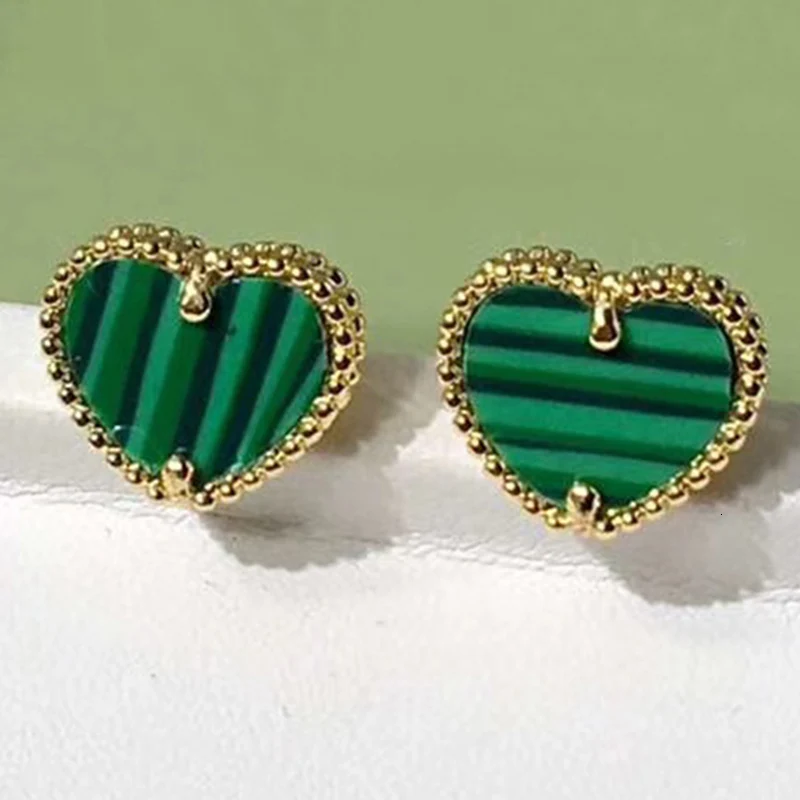 green heart Брендовые ювелирные изделия из чистого 925 пробы серебра для женщин, маленькие серьги-бабочки, перламутровые серьги золотистого цвета, вечерние ювелирные изделия - Окраска металла: green heart