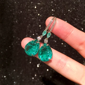 

Simple water cubic zirconia pendant earrings for women banquet green champagne accessories E-75