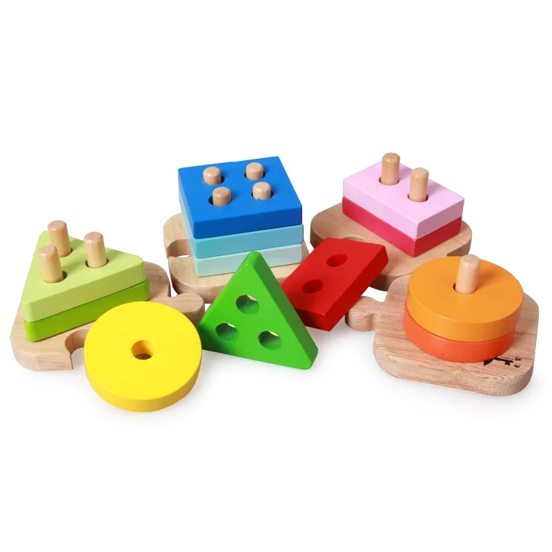 

Wooden Geometry Graphics Cognitive Case Column Early Education Color Stereo Shape Matching Building Blocks Toy Baby CHILDREN'S T