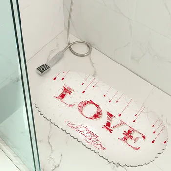 

Valentine's Day Bathroom Mat 3D Printed Non-slip Rug Hotel Bathroom Bathtub Mat PVC Kitchen Carpet Hollow Suction Cup Foot Pad
