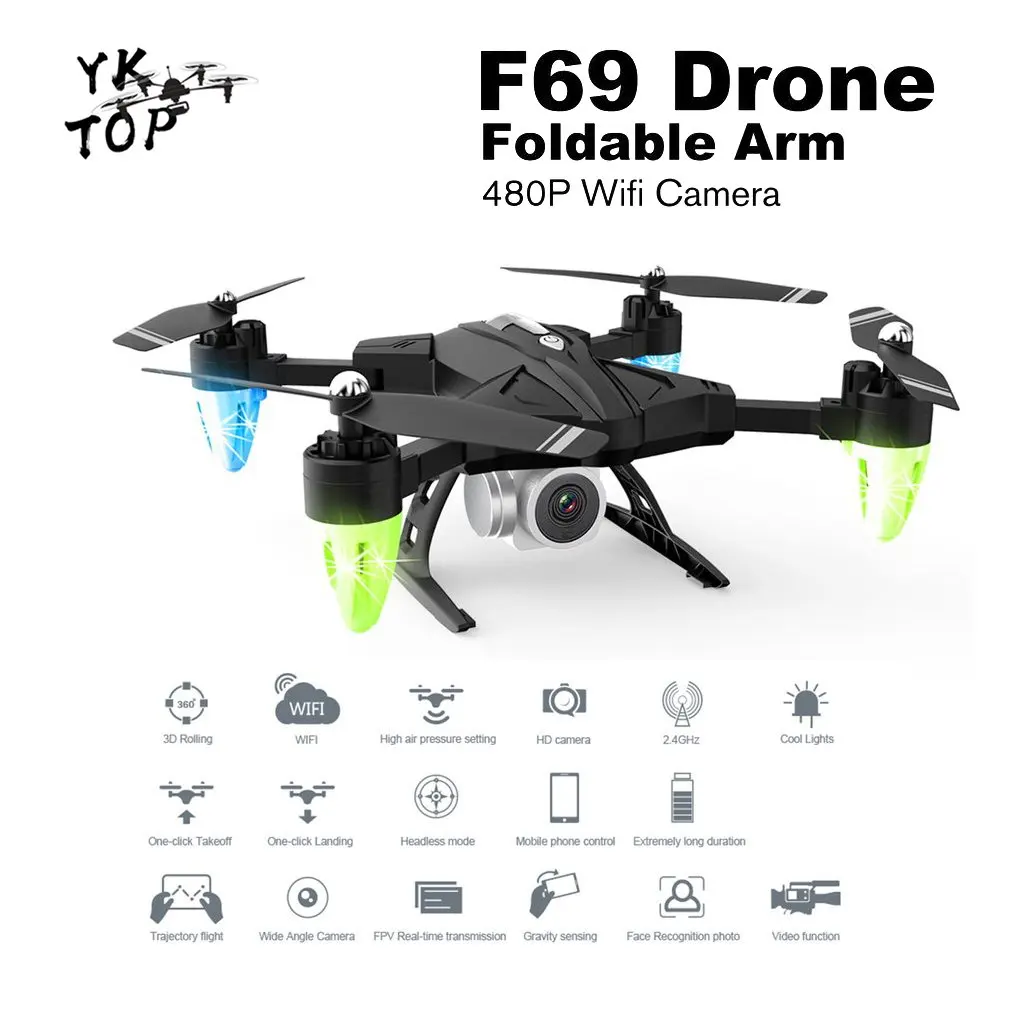 480P 3 Battery F69 складной RC Квадрокоптер WiFi fpv 1080 P/480 P широкоугольная HD камера высота удержания Безголовый режим вертолет модель с 2/3 батареей - Цвет: 480P 3 Battery