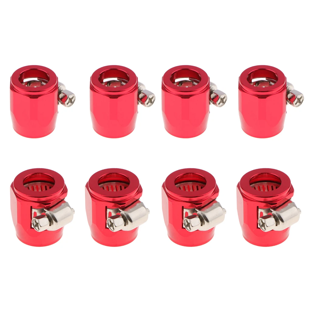 8pcs Auto Car 6AN 8AN Hose Finisher Clamp Fuel Line Hose End Fitting for Oil Water Pipe Adapter(Red