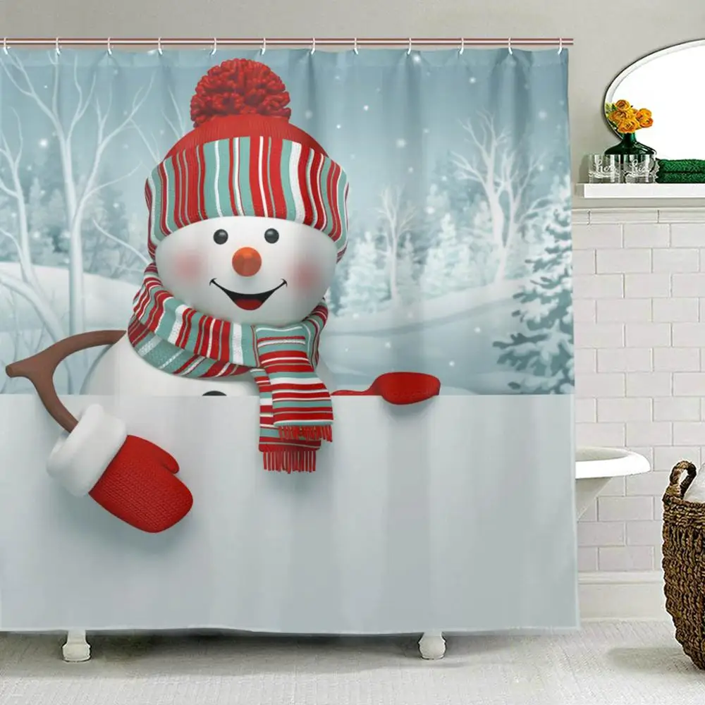 Занавеска для душа с 3D принтом снеговика s Merry Christmas, полиэфирная ткань, занавеска для ванной комнаты, занавеска для украшения, занавеска для душа - Цвет: Item 2