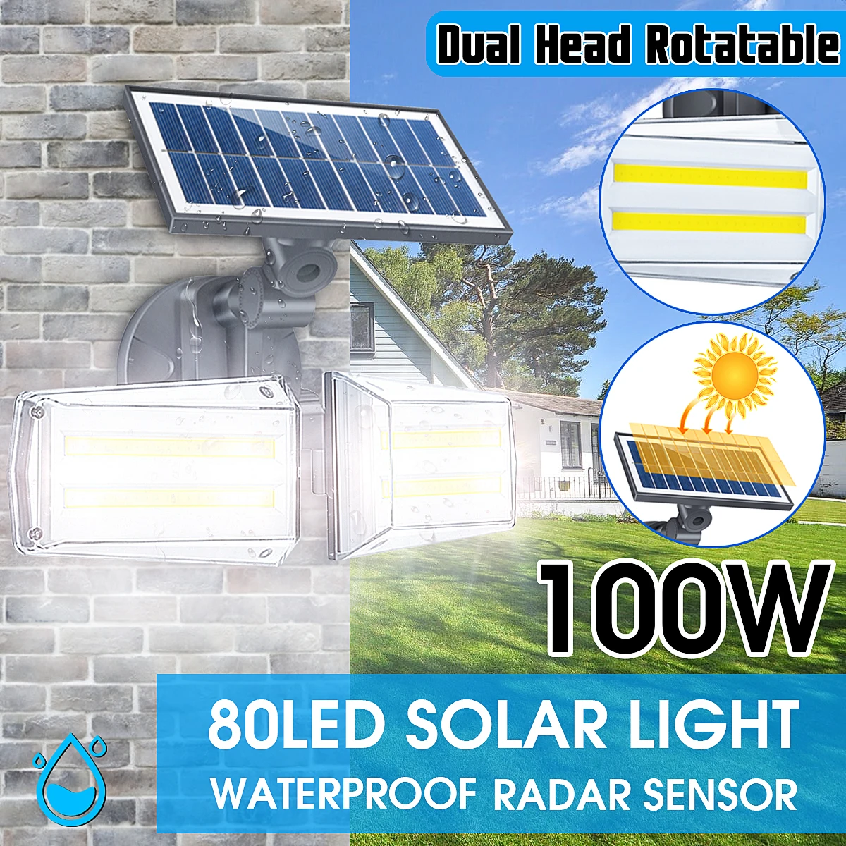 Conduziu a Iluminação Radar à Prova Luz de Parede w ao ar Ajustável Dupla Cabeça Solar Livre Sensor Dwaterproof Água Segurança Paisagem Lâmpada 100