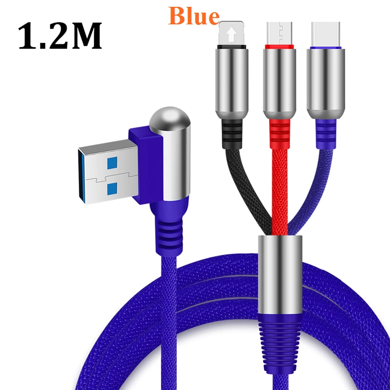 1 м 3 в 1 USB кабель 2A для мобильного телефона Micro usb type C кабель для зарядного устройства для iPhone XR XS Max X шнур для быстрой зарядки данных для huawei - Цвет: Blue