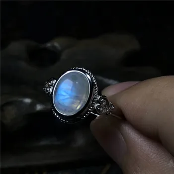 

12x9mm Genuine Natural Blue Light Moonstone Ring Jewelry Women Love Gift Oval Beads Gemstone Adjustable Ring Jewelry AAAAA