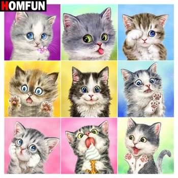 

HOMFUN Full Square/Round Drill 5D DIY Diamond Painting "Cat animal pet" 3D Embroidery Cross Stitch 5D Home Decor Gift