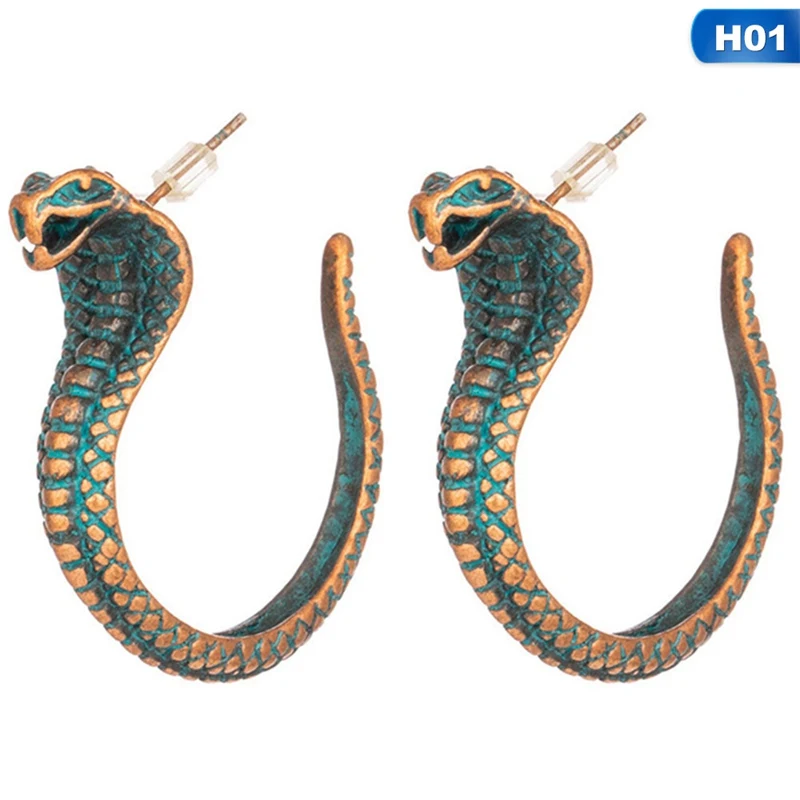 Серьги-гвоздики в стиле панк, античный дизайн в виде змеи, винтажные этнические готические серьги-кобры для женщин и девушек, вечерние ювелирные изделия