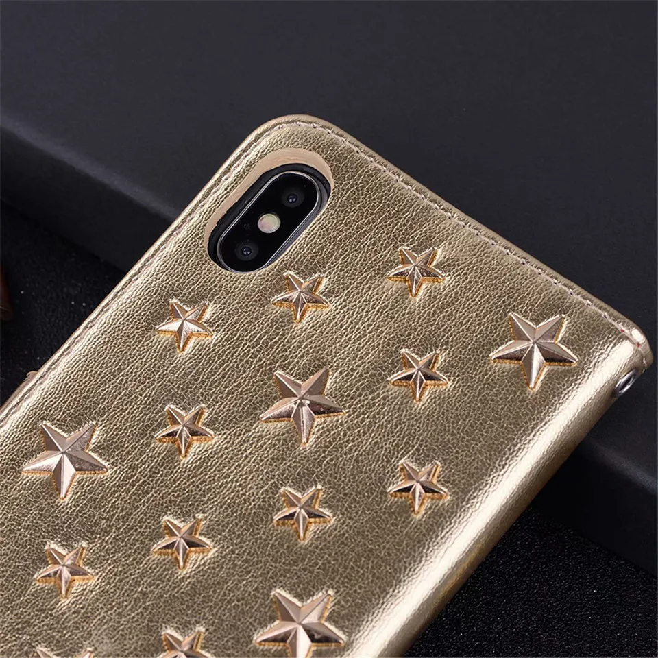 Роскошный кожаный чехол ручной работы для Iphone Xs 11 Pro Max Xr X 8 7 Plus Diy со звездами и заклепками, кошелек, держатель для карт, флип-чехол для книг Hoesje
