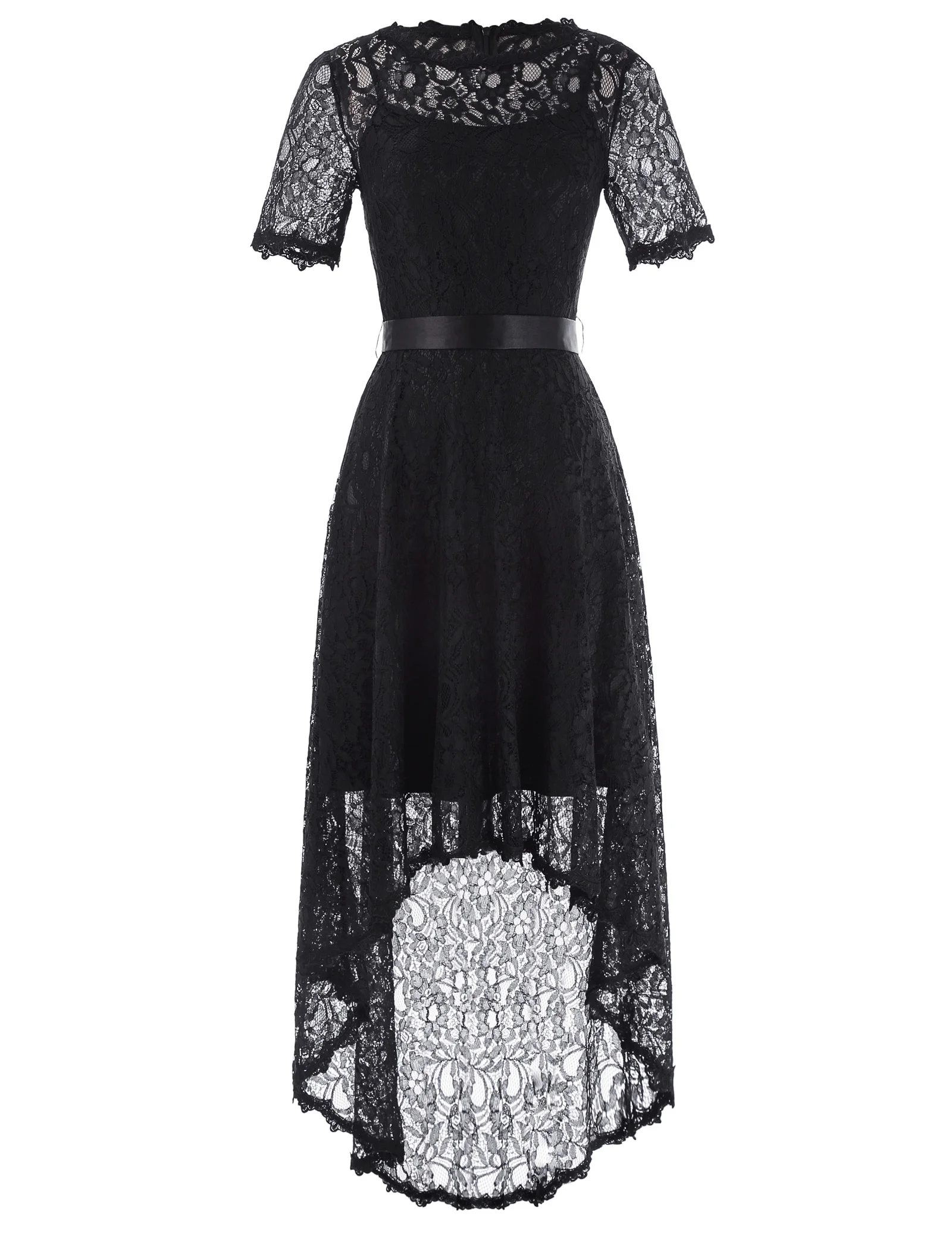 

Cheap! Womans Short Sleeve Round Neck High-Low Lace Evening Prom Party Dress J