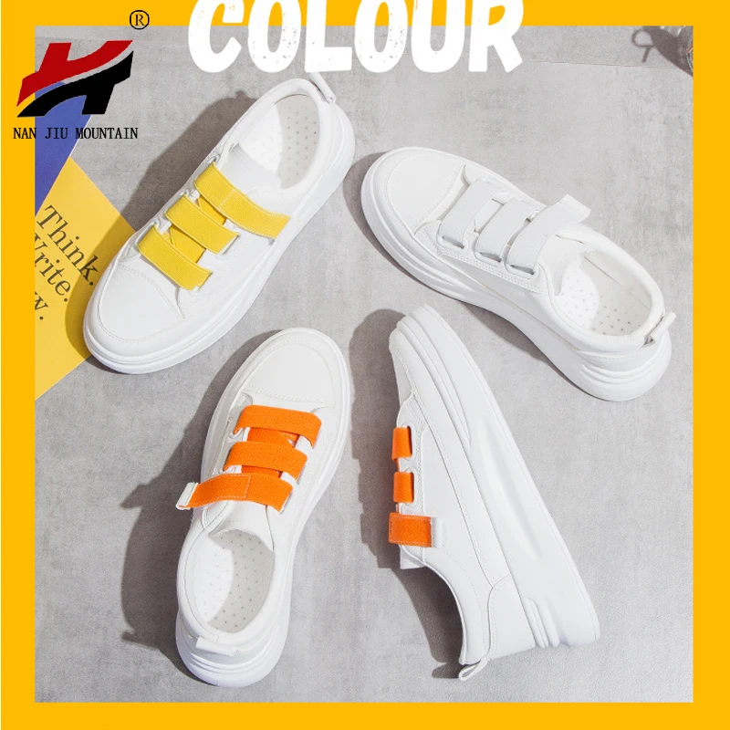 

NAN JIU MOUNTAIN Casual Women's Shoes 2019 New Korean Edition Flat Sports Pure Color White Shoes INS Fashion Vulcanized Shoes