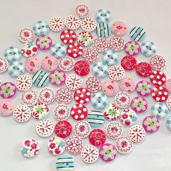 

Wood Buttons 100Pcs 2 Holes Mixed Printing Round Patterncrapbooking 15mm Crafts DIY Children Wood Sewing Buttons Decoration #45