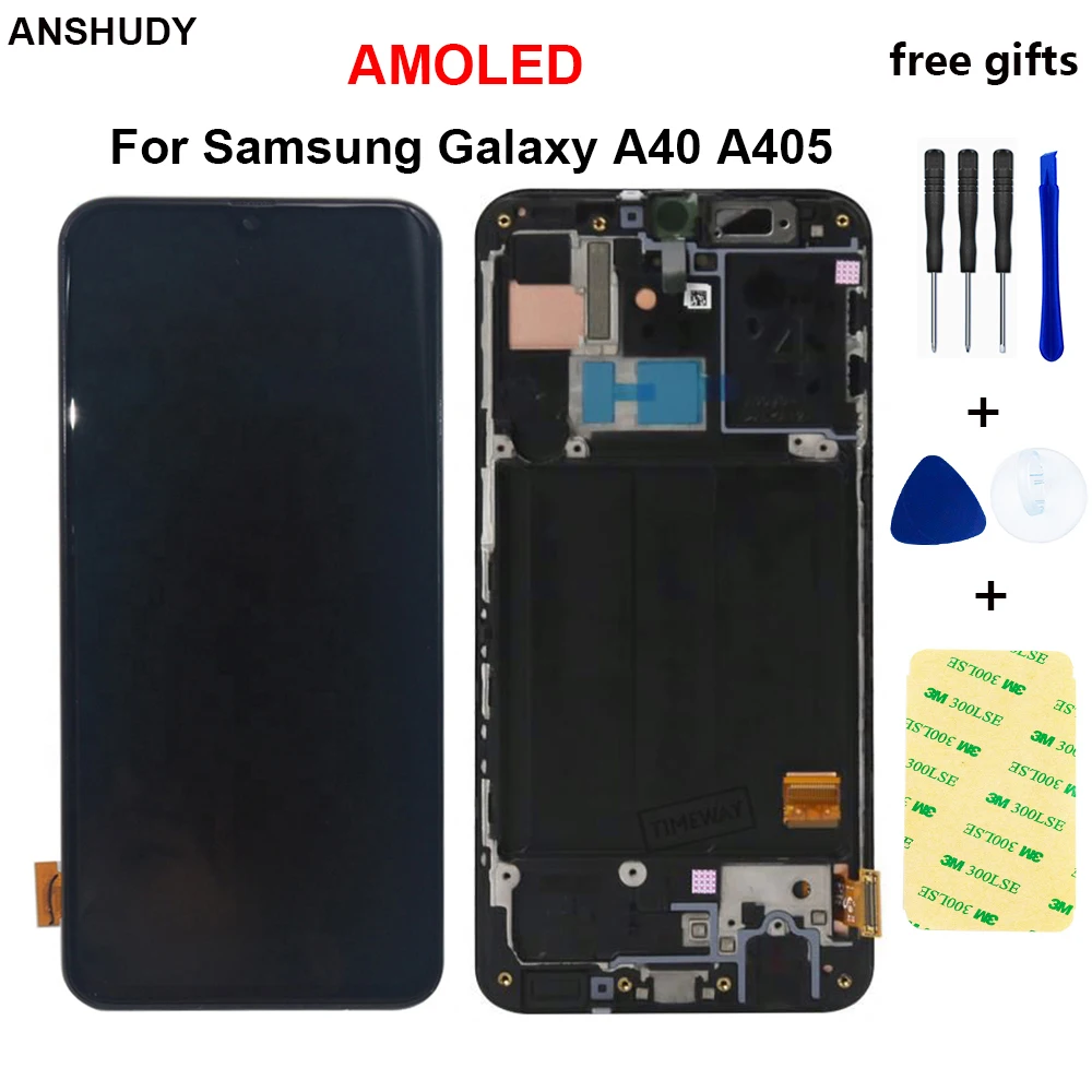 

AMOLED For Samsung A40 LCD A405 LCD Touch Screen Digitizer Assembly with frame replacement repair parts + Tools SM-A405F/DS