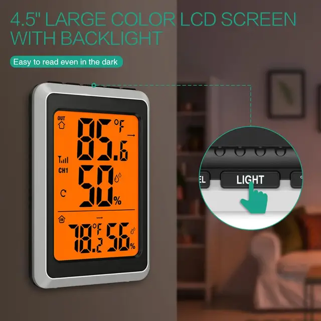 Oria Beltéri Kültéri Hőmérő Digitális Elektronikus Vezeték Nélküli Higróbus Páratartalom -Hőmérsékleti Monitor Érzékelőkkel - Image 2