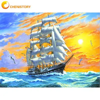 

Chenistory Painting By Numbers For Adults Shipboat On Ocean Landscape Oil Paints DIY Gift Wall-Art Modern Home DecorDrawing Craf