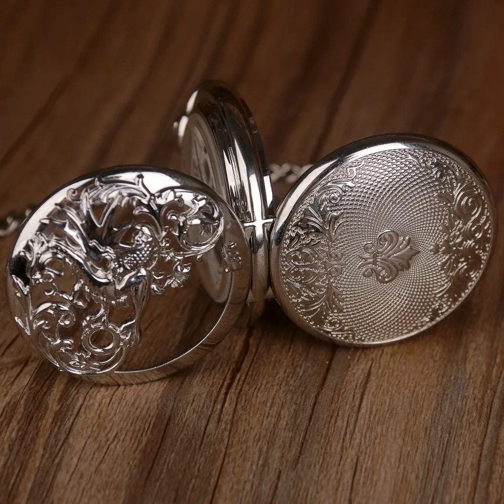Luxury Mechanical Pocket Watch with Fob Chain Dragon Design Hand-winding Pocket Watches Pendant Clock Men Women Flip Fob Watches