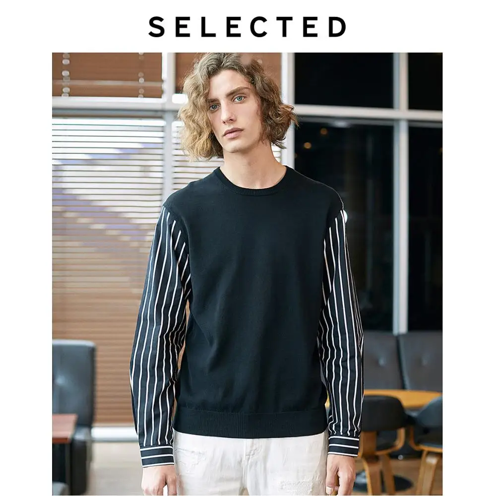 SELECTED 100% Cotton Stripe Splice Pullover Sweater Men's Knitted Contrast Stitching Clothes S | 419124521 Мужская одежда
