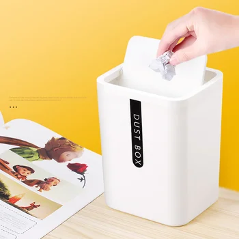 

Desktop Trash Can Small Mini Garbage Can Plastic Dustbin with Shake Cover for Home Office LB88