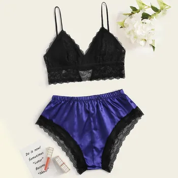 

sexy sleepwear lingerie пижама женская топ носки Women pajamas sleep tops Solid Lace Silk sleeveless Underwear Pajamas Satin