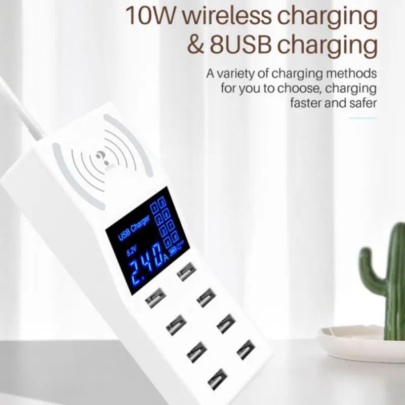 Зарядное устройство для мобильного телефона s 8 портов 2.4A usb зарядная станция 10 Вт Беспроводное зарядное устройство Напряжение Ток дисплей монитор зарядная док-станция
