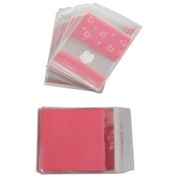 

100 PCS Bowknot OPP Self Adhesive Cookie Bakery Candy Biscuit Roasting (Heart + Lace Design)10 x 10cm & 100x Light Pink