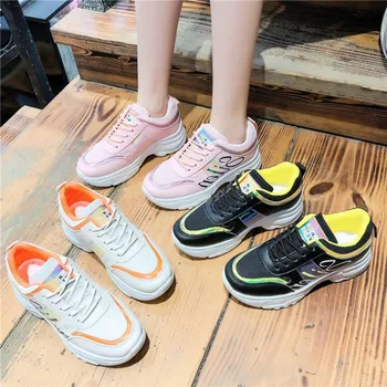 

Women Platform Chunky Sneakers high lace-up Vulcanize Running Shoes luxury Designer female fashion Sneakers E15-68