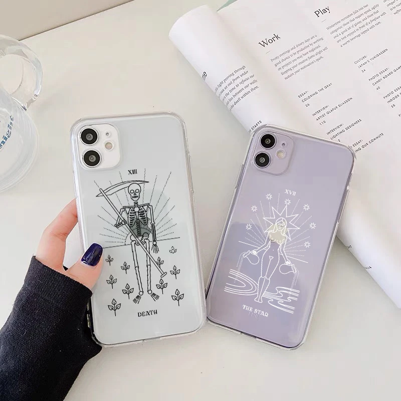 The Star Death Tarot Mystery totem Transparent Phone Case For iphone 8 7 Plus SE 2 12 11 13 pro max X XS MAX XR Clear TPU Cover iphone 13 pro max cover