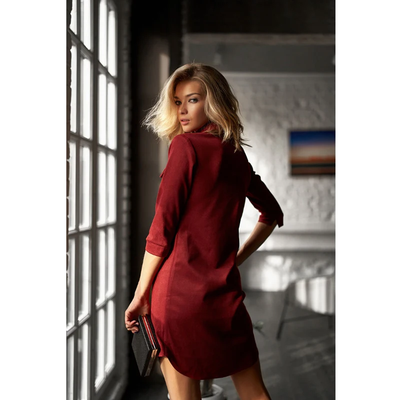 Beste Vrouwen Herfst Winter Sexy Korte Jurk Lady Knop Turn Down Kraag Casual Solid Dress 2019 Vintage Elegante Vrouwen mini Jurk