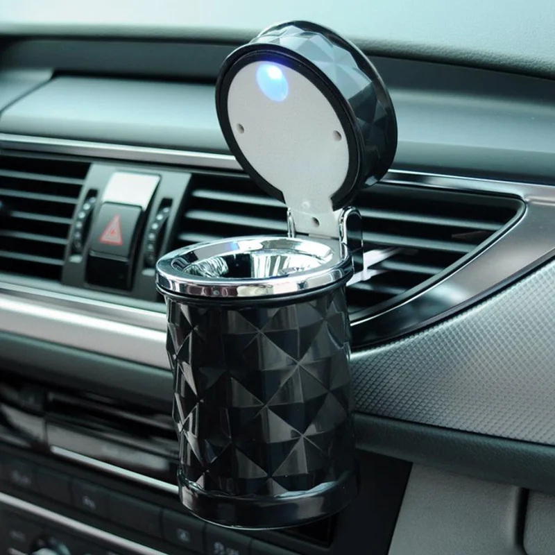 BK Автомобильный интерьер автомобильные аксессуары Алмазная пепельница Led Light Trash Can внутреннее сиденье задняя сетка сумка автомобильные аксессуары - Название цвета: BK