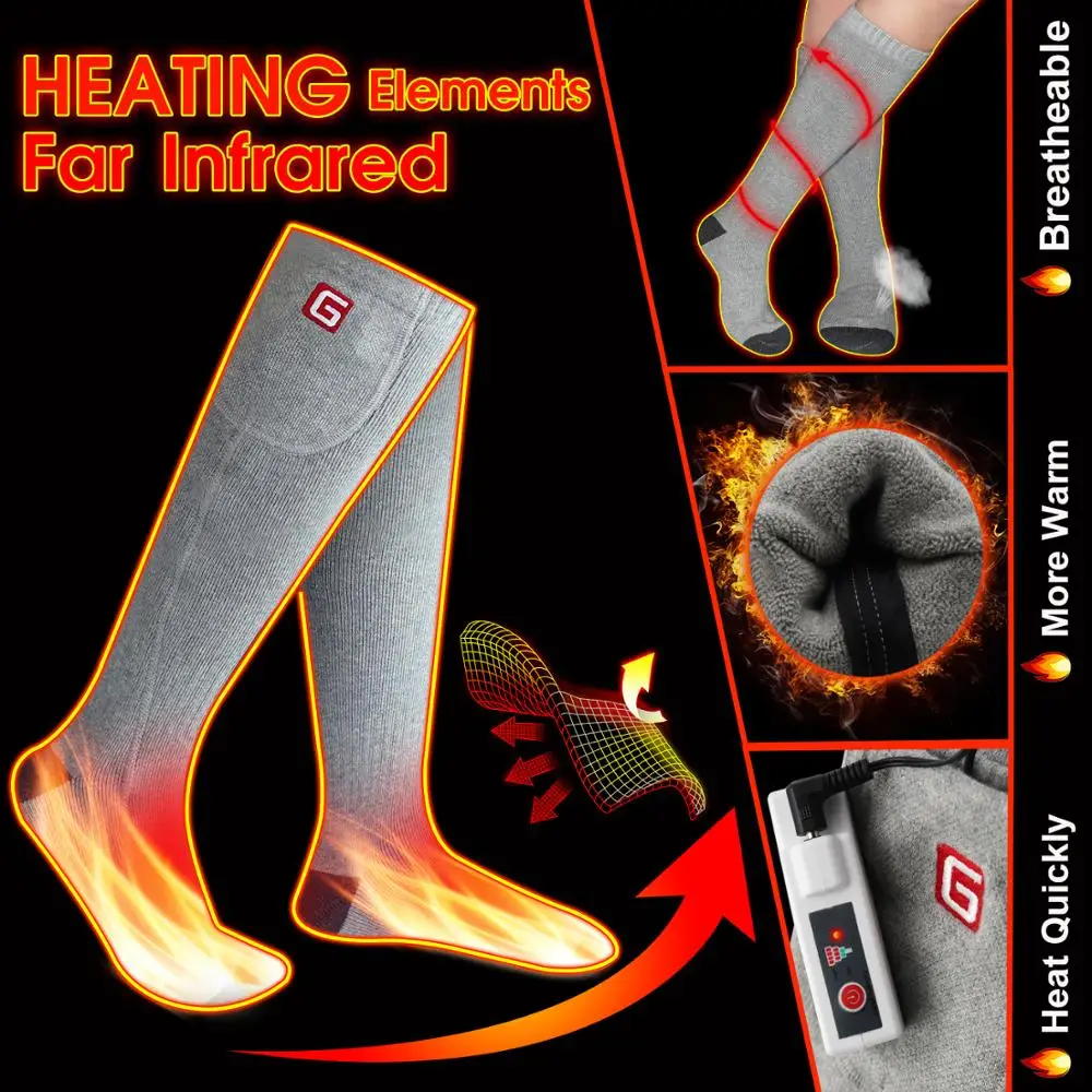 Winter Unisex Heated Socks with Electric Rechargeable Battery Kit for Chronically Cold Feet Thermal Warm Knitting Cotton Sox