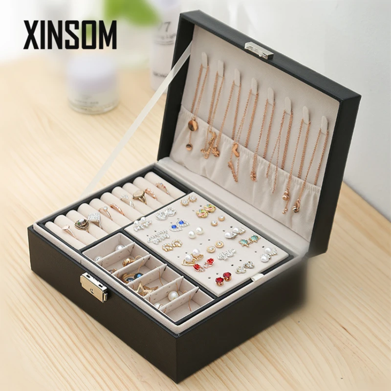 XINSOM-caja de almacenamiento de joyería de alta capacidad, para collar, pendientes, anillos, pulseras, embalaje, regalo para mujer