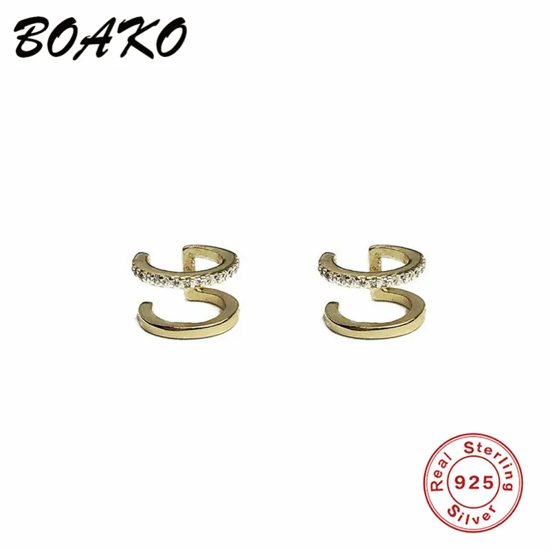 BOAKO Shining CZ серьги-манжета для женщин, ювелирные изделия для девочек, не проколоны, Серебро 925 пробы, серьги свадебные серьги