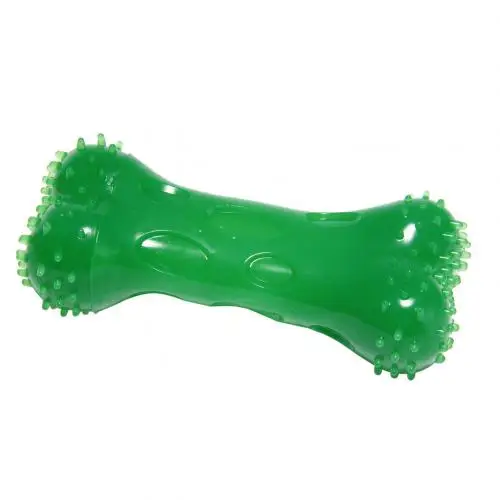 Bone Shape Puppy Dog Training Squeaky Bite Resistant TPR Pet Teeth Cleaning Toy - Цвет: Зеленый