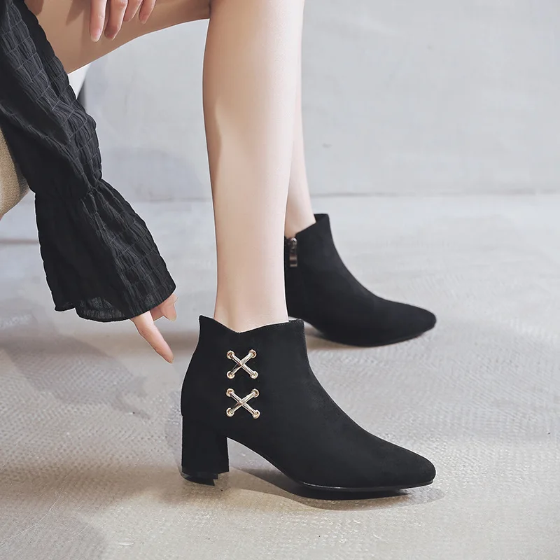 

Short Boots WOMEN'S Shoes 2019 New Style Autumn & Winter Low Heel Cotton-padded Shoes Suede Leather Shoes plus Velvet Dull Polis