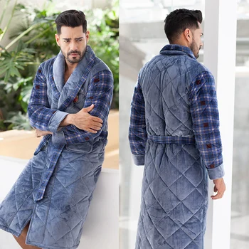 

Autumn Winter Male Sleepwear Robe Men Flannel Super Thick Male Robe Long Sleeve Soft Warm Mens Bathrobe Velvet Mens Robe