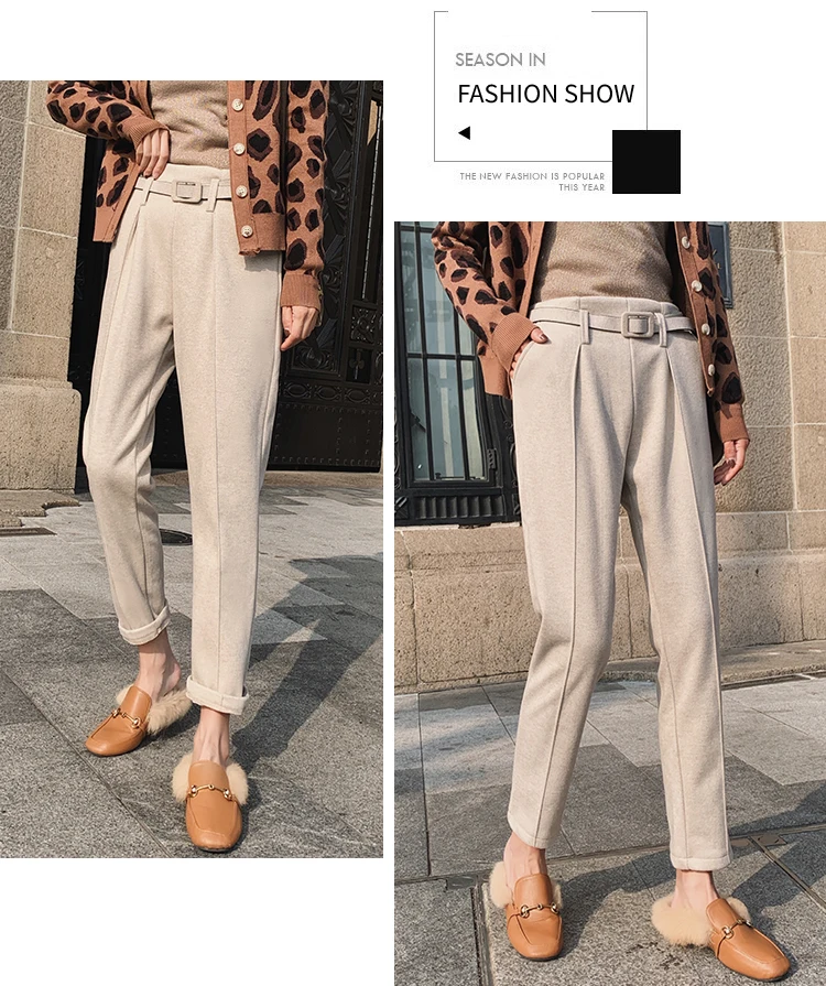 JUJULAND woman woolen harem pants warm thick winter high quality solid pants 1193
