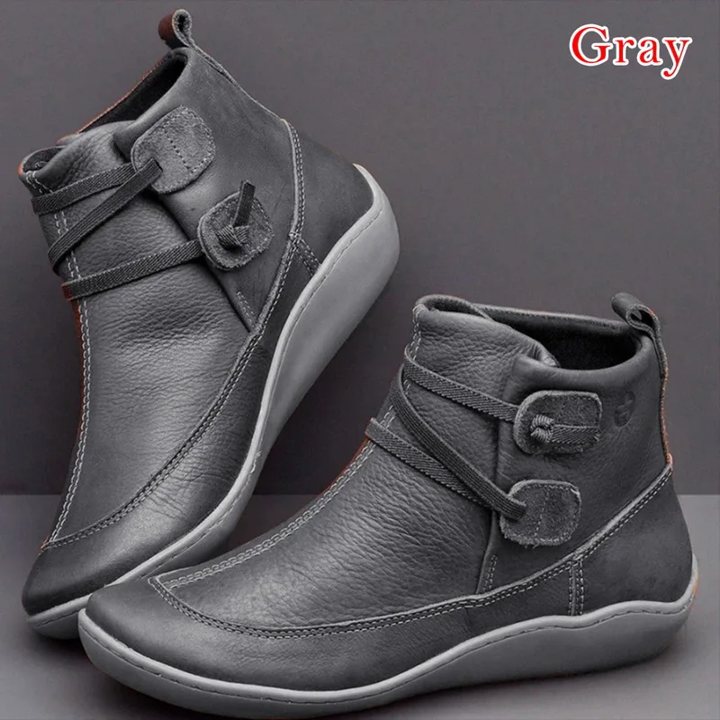 Gray 2 WENYUJH/женские короткие зимние ботинки весенние ботильоны из натуральной кожи женские короткие коричневые ботинки на меху для женщин, ботинки на шнуровке - Цвет: Gray 2