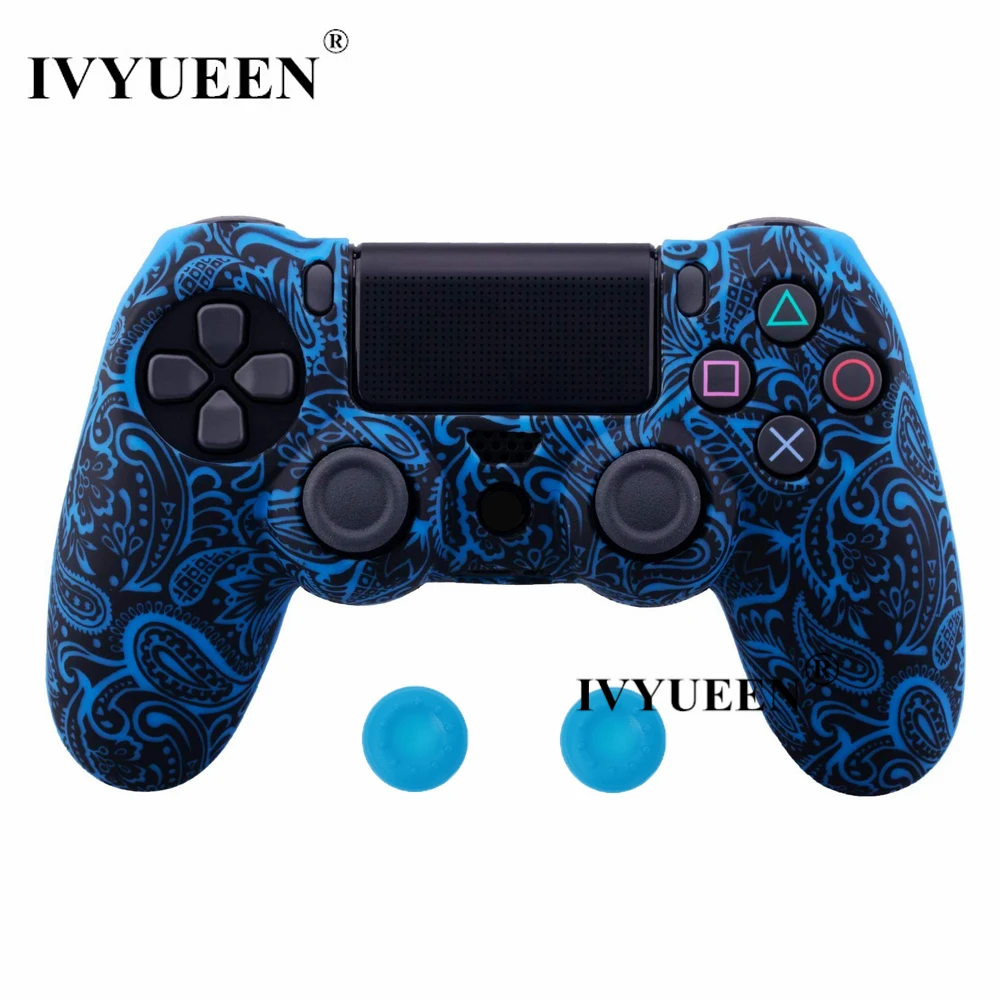 Blue Leaf IVYUEEN для sony playstation 4 PS4 Pro тонкий контроллер силиконовый чехол защитная кожа с аналоговой рукояткой для PS4 DS4 геймпад - Цвет: Blue Leaf