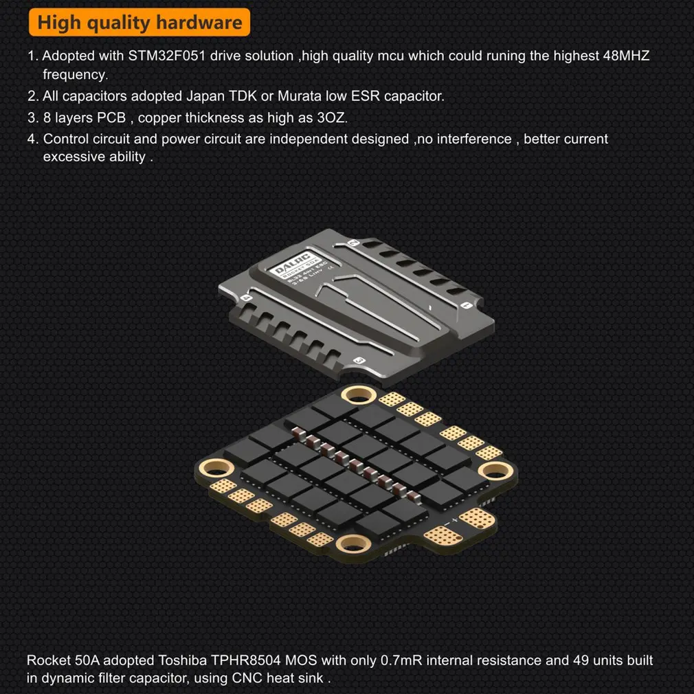 DALRC Rocket 45A 4 в 1 ESC Бесщеточный 3-6S Blheli_32 LIHV DSHOT1200 для DIY FPV гоночный Дрон совместим с F405 F722 FC