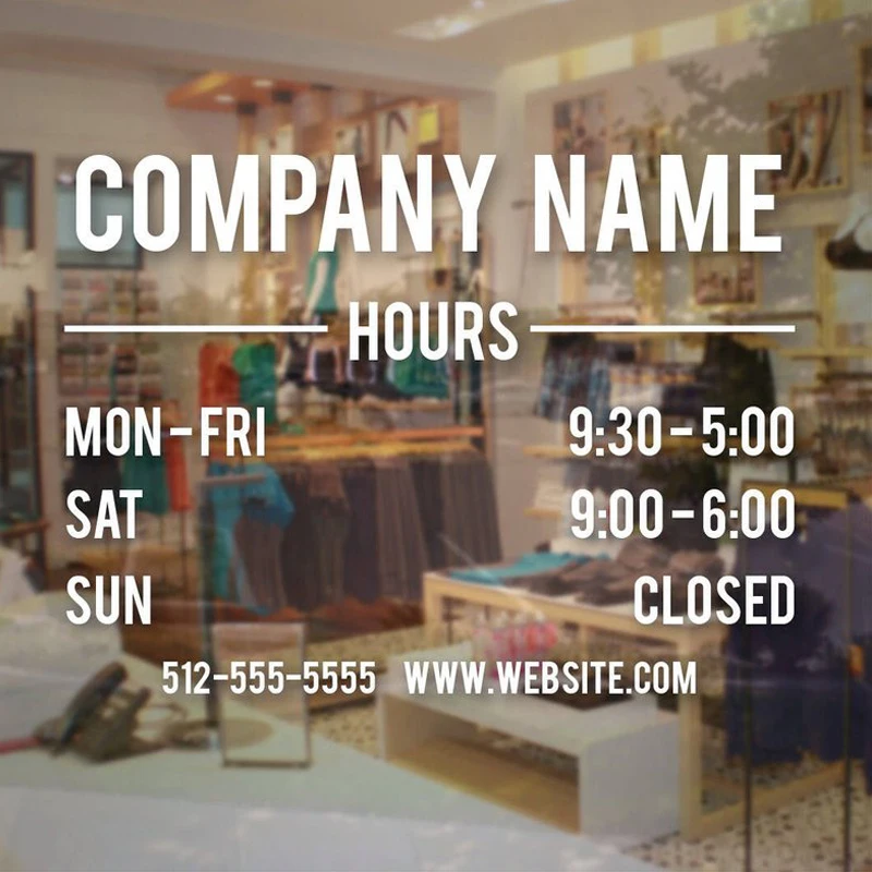 Customized Window Stickers Business Hours Sign Vinyl Decal Of Operation Sticker Custom Company Name Wall Mural Aliexpress Customized Window Stickers