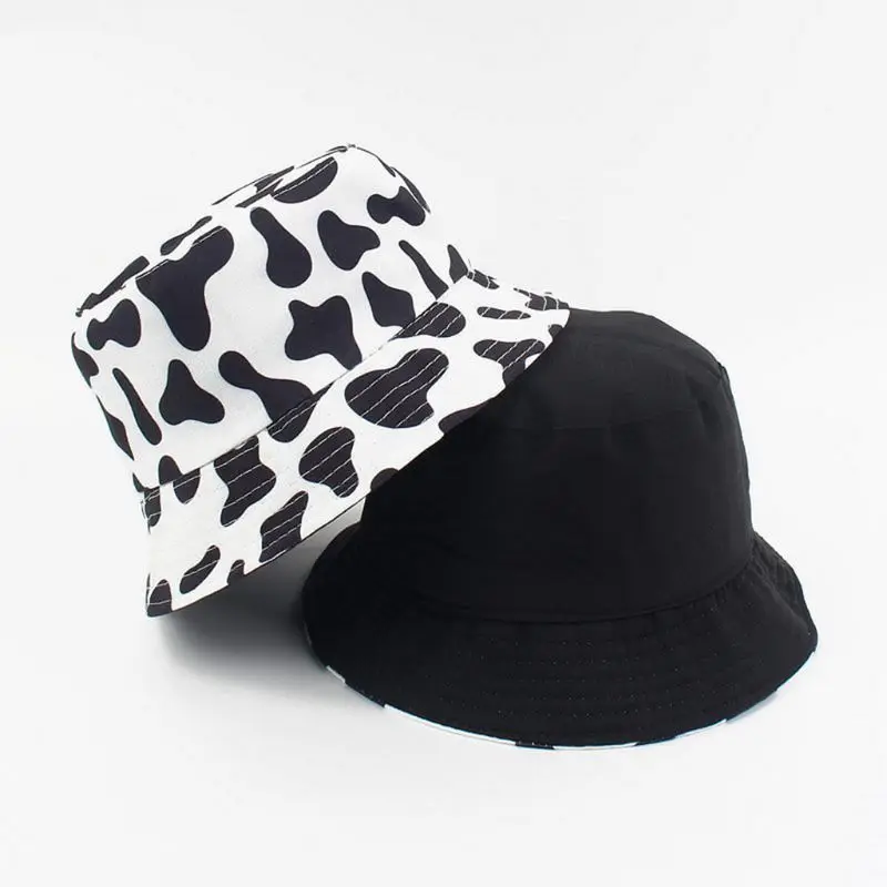 Unisex Summer Cotton Bucket Hat Black White Panda Animal Print Reversible Outdoor Sunscreen Hip Hop Panama Fisherman Cap