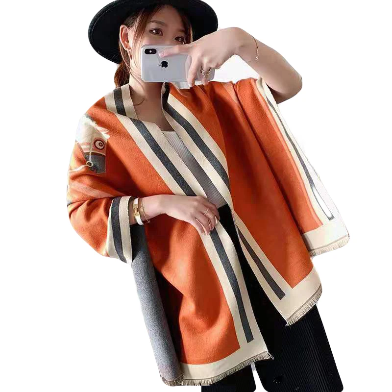

New 2019 Animal Print Winter Cashmere Scarf Women Thick Warm Shawls and Wraps Brand Designer Horse Printed Pashmina Blanket Cape