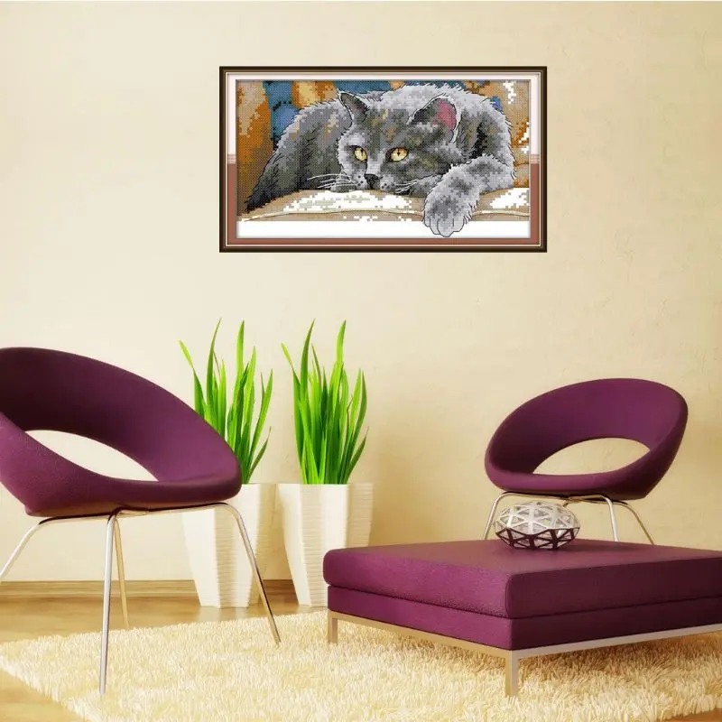 Kneeling Cat DIY ручной работы Рукоделие Счетный 14CT напечатаны крестиком комплект с вышивкой украшения дома