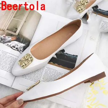

Bling Metal Buckle Fashion White Women's Flats Bottom Shoes Slip-On Dress Shoes Women Casual Style Chaussures Femme 35-40 Size