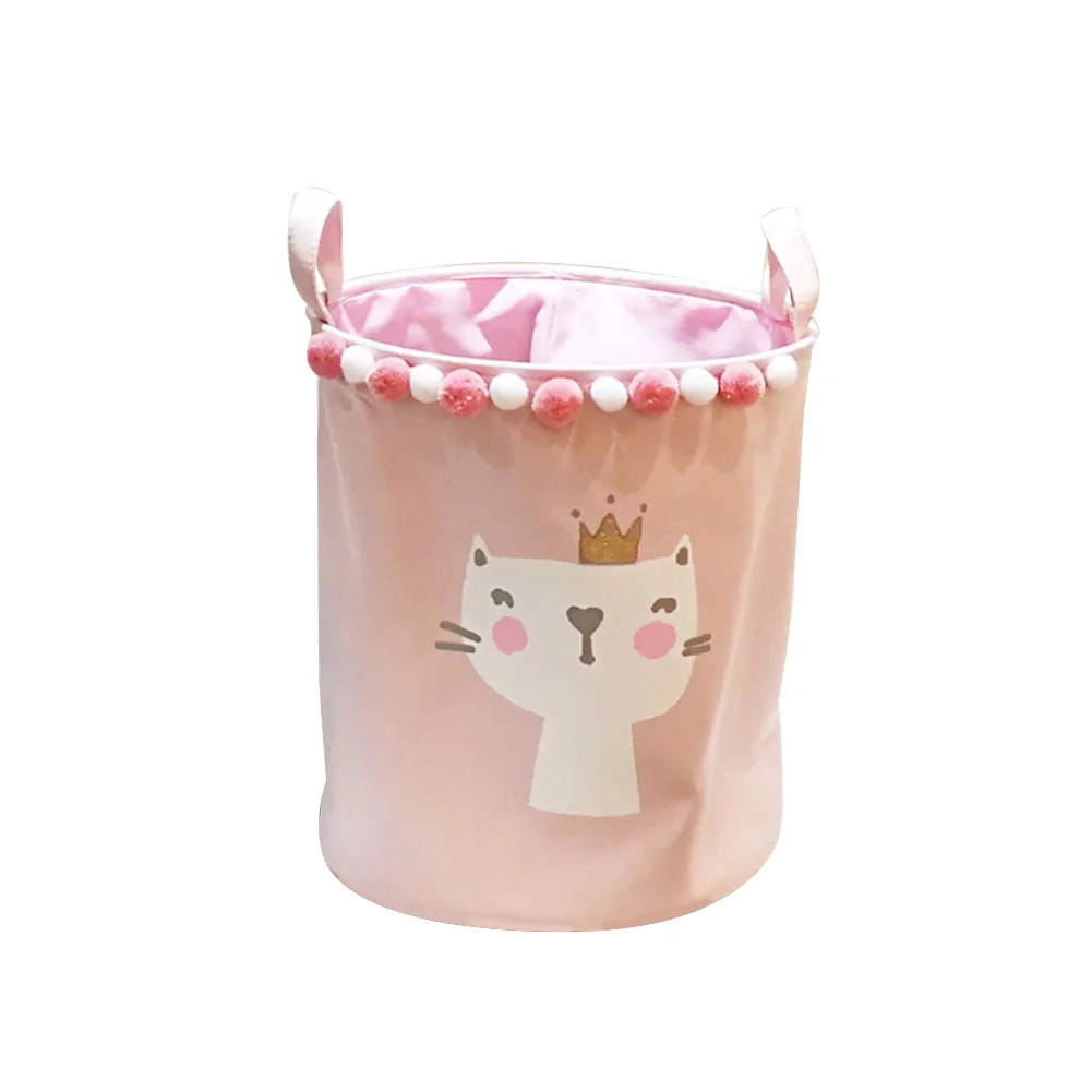 Cute Animal Print Pompom Toys Clothes Holder Storage Bucket Container Organizer