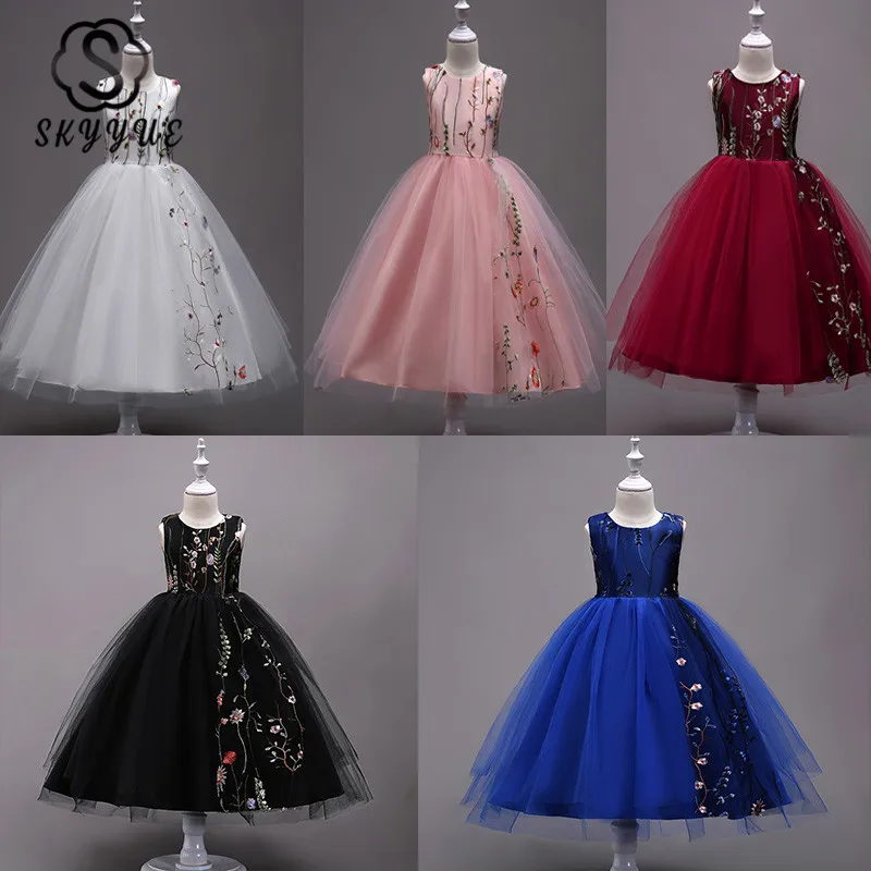 

Skyyue Girl Pageant Dress White Pink Black Tulle Flower Girl's Dresses for Wedding Communion Gowns O-neck Embroidery 2019 825