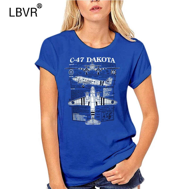 C-47 Skytrain RAF Dakota World War II Military T Shirt With Blueprint Design 