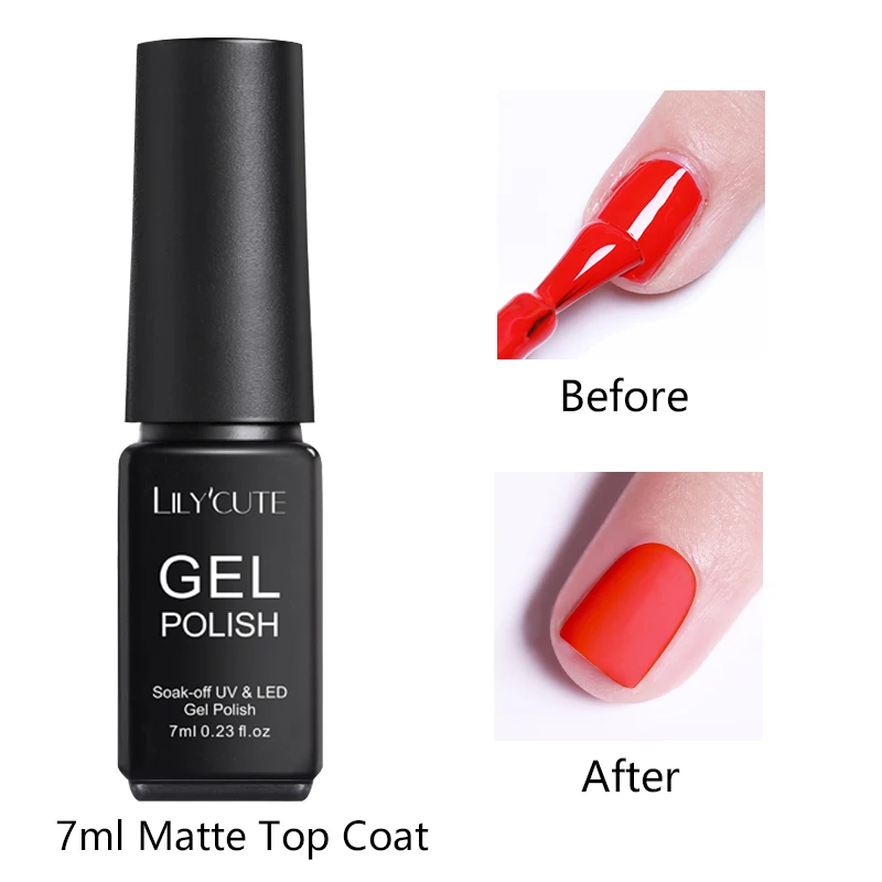 7ml Matte Top coat LILYCUTE верхнее базовое пальто набор замочить УФ-гель для ногтей 5 мл 7 мл без вытирания растрескивание удаление основы верхнее покрытие лак прозрачный гель - Цвет: 7ml Matte Top coat