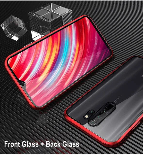 Red Двусторонний магнитный металлический чехол для Xiao mi Red mi Note 8 7 pro 8A K20 стеклянная задняя крышка для Xiaomi mi Note 10 9T Pro A3 Lite чехол s - Цвет: Red